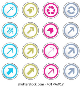 Arrow sign on simple circle shape internet button. Flat style icon set vector illustration