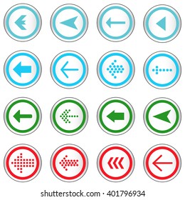 Arrow sign on simple circle shape internet button. Flat style icon set vector illustration