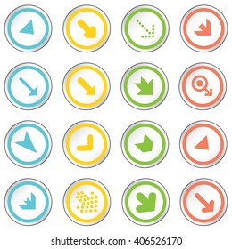 Arrow sign on simple circle shape internet button. Flat style icon set vector illustration 