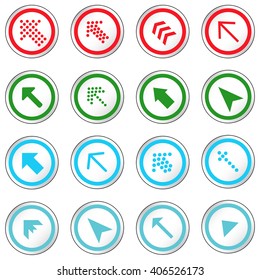 Arrow sign on simple circle shape internet button. Flat style icon set vector illustration 