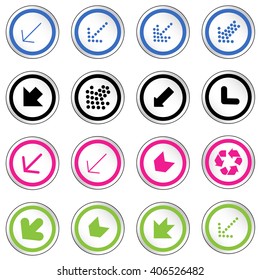 Arrow sign on simple circle shape internet button. Flat style icon set vector illustration 