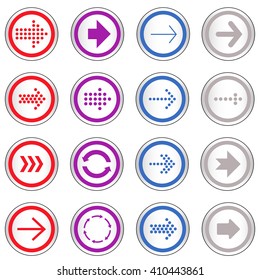 Arrow sign on simple circle shape internet button. Flat style icon set vector illustration