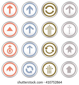Arrow sign on simple circle shape internet button. Flat style icon set vector illustration