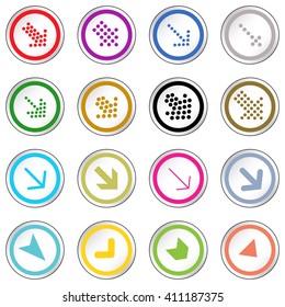 Arrow sign on simple circle shape internet button. Flat style icon set vector illustration 