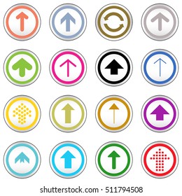 Arrow sign on simple circle shape internet button. Flat style icon set vector illustration