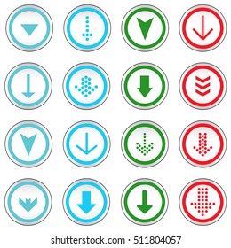 Arrow sign on simple circle shape internet button. Flat style icon set vector illustration
