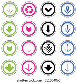 Arrow sign on simple circle shape internet button. Flat style icon set vector illustration