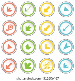 Arrow sign on simple circle shape internet button. Flat style icon set vector illustration