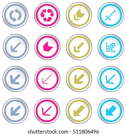 Arrow sign on simple circle shape internet button. Flat style icon set vector illustration