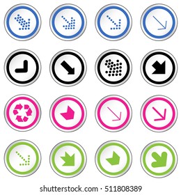Arrow sign on simple circle shape internet button. Flat style icon set vector illustration 