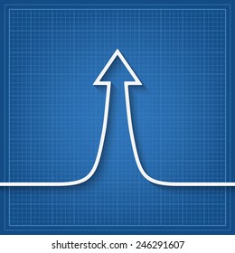 arrow up sign over blueprint background - vector illustration. eps 10