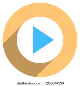 Arrow sign play icon in circular shape. Multimedia audio video movie interface button in flat long shadow style. This design graphic element is saved as a vector illustration in the EPS file format.