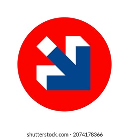 Arrow sign in red circle.