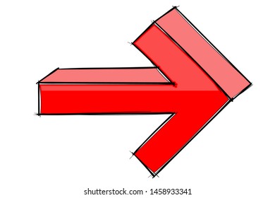 Arrow sign. Red hand drawn sketch. Vector illustration isolated on white background