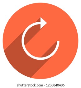 Arrow sign reload, refresh, rotation, loop, repetition, reset icon on circular shape. Round web internet button in flat long shadow style. Design graphic element is saved as a vector illustration EPS