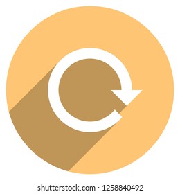 Arrow sign reload, refresh, rotation, loop, repetition, reset icon on circular shape. Round web internet button in flat long shadow style. Design graphic element is saved as a vector illustration EPS