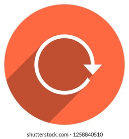 Arrow sign reload, refresh, rotation, loop, repetition, reset icon on circular shape. Round web internet button in flat long shadow style. Design graphic element is saved as a vector illustration EPS