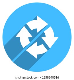 Arrow sign reload, refresh, rotation, loop, repetition, reset icon on circular shape. Round web internet button in flat long shadow style. Design graphic element is saved as a vector illustration EPS