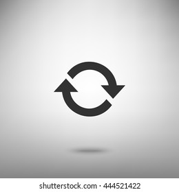Arrow sign reload refresh rotation loop pictogram. Dark gray icon with shadow on floor.