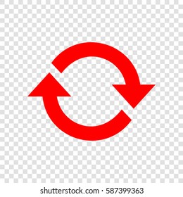 Arrow sign reload refresh rotation loop pictogram. Vector. Red icon on transparent background.