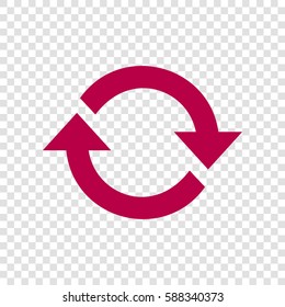 Arrow sign reload refresh rotation loop pictogram. Vector. Bordo icon on transparent background.