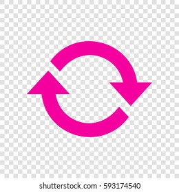 Arrow sign reload refresh rotation loop pictogram. Vector. Magenta icon on transparent background.