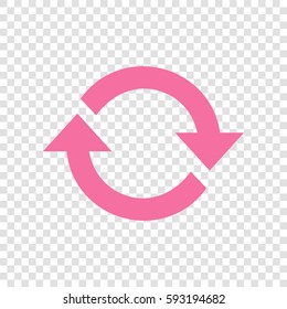 Arrow sign reload refresh rotation loop pictogram. Vector. Cyclamen icon on transparent background.
