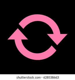 Arrow sign reload refresh rotation loop pictogram. Vector. Pink icon on black background.