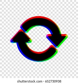 Arrow sign reload refresh rotation loop pictogram. Vector. Black icon with red-green-blue contours on transparent background.