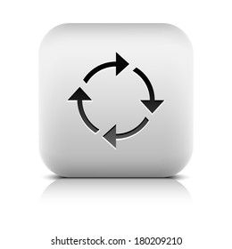 Arrow sign. Reload, rotation, reset, loop, refresh icon. Series in a stone style.  Rounded square button with gray reflection, black shadow on white background.  Vector illustration web design 8 eps