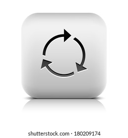Arrow sign. Rotation, reset, loop, refresh, reload icon. Series in a stone style.  Rounded square button with gray reflection, black shadow on white background.  Vector illustration web design 8 eps