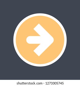 Arrow sign in a round icon. Yellow button is created in flat style. The design graphic element is saved as a vector illustration in the EPS file format.