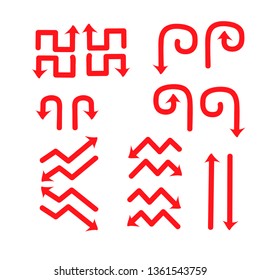 arrow sign set illustration vector direction symbol collection isolated icon pointer black web element arrows design right simple white line graphic up down curve drawing