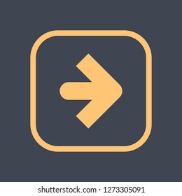 Arrow sign in a square icon. Yellow button is created in flat style. The design graphic element is saved as a vector illustration in the EPS file format.