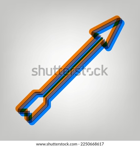 Arrow sign. Stroked Icon in orange, azure and old lavender Colors at gray Background. Illustration.