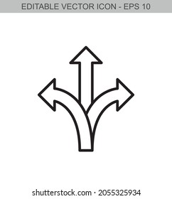 Arrow Sign With Three Different Directions. Editable Line Icon.