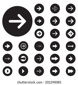 Arrow sign vector icon set. Simple circle shape internet button.