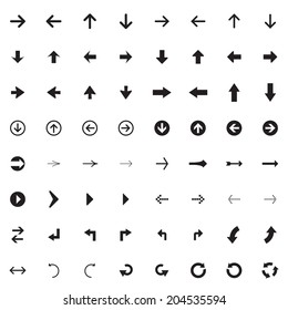 Arrow sign vector icon set. Simple circle shape internet button.