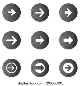Arrow sign vector icon set. Simple circle shape internet button.