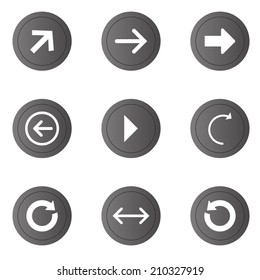 Arrow sign vector icon set. Simple circle shape internet button.