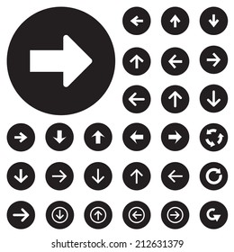 Arrow sign vector icon set. Simple circle shape internet button.