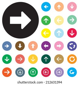 Arrow sign vector icon set. Simple circle shape internet button.