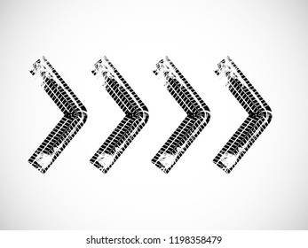 Arrow sign .Vector Print Textured Tire Track . Design Element .Bike thread silhouette