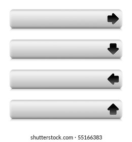 Arrow sign web 2.0 button navigation panel.  Rounded white stone rectangle shapes with shadow and reflection on white