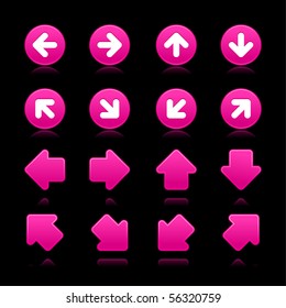 Arrow sign web 2.0 internet buttons. Smooth pink shapes with reflections and shadows on black background