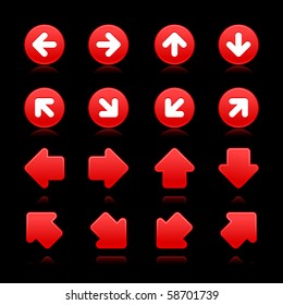 Arrow sign web 2.0 internet buttons. Red smooth shapes with reflections on black background