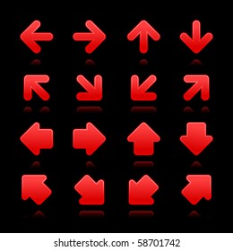 Arrow sign web 2.0 internet buttons. Red smooth shapes with reflections on black background
