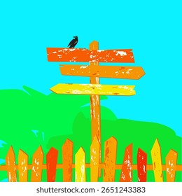 Arrow  signboards. Sweet garden card, print or poster.  A simple construction of boards.  Flat vector illustration. 