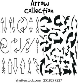 arrow silhouette hand drawn Mega Icon. Arrow vector Icon set. Contains symbol of various arrow head point shape Arrow icon. Mega  of vector arrows.Charcoal arrows vector icons set.Different arrows[[.3