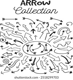 arrow silhouette hand drawn Mega Icon. Arrow vector Icon set. Contains symbol of various arrow head point shape Arrow icon. Mega  of vector arrows.Charcoal arrows vector icons set.Different arrows[[.4